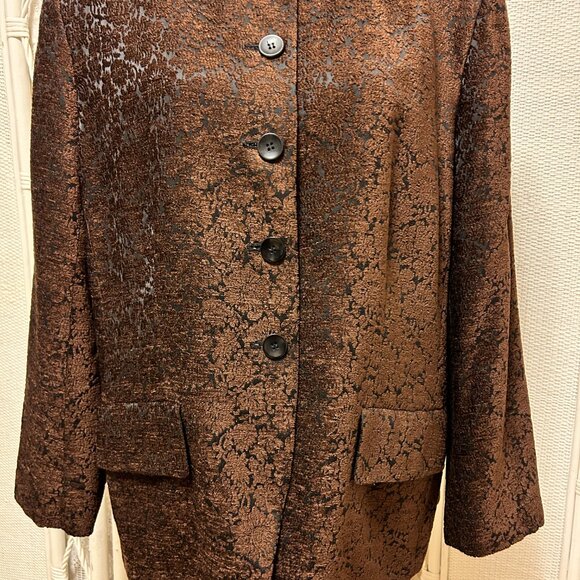 Vintage Velvet Jacquard Brocade Jacket 18W – Brown Black Damask Evening Coat - Picture 7 of 14